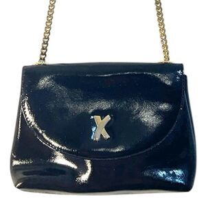 Paloma Picasso Black Gold X Crossbody Bag Chain Link Strap Patent Leather Small